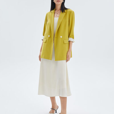 Yellow Half-sleeve One-Button Women Blazer