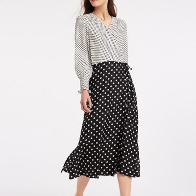 Polka Dots Slim V-Neck Wrap Maxi Dress