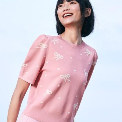 Pink Jacquard Women Knit Top