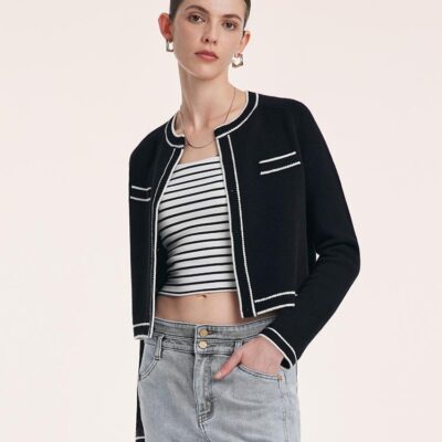 Pure Wool Knit Crop Women Cardigan