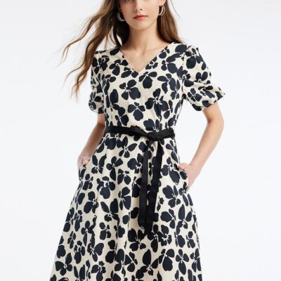 Floral Lantern Sleeve A-Line Mini Dress