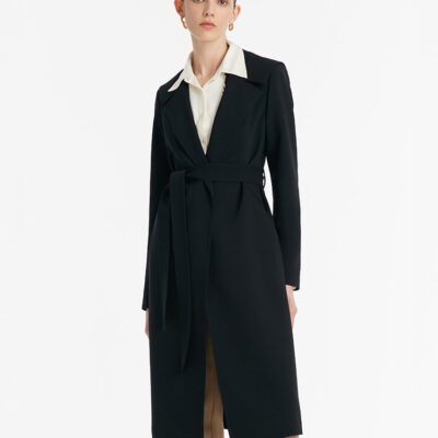 Worsted Wool Navy Collar Women Trench Coat