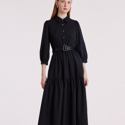 Machine Washable Silk And Woolen Collared Dress