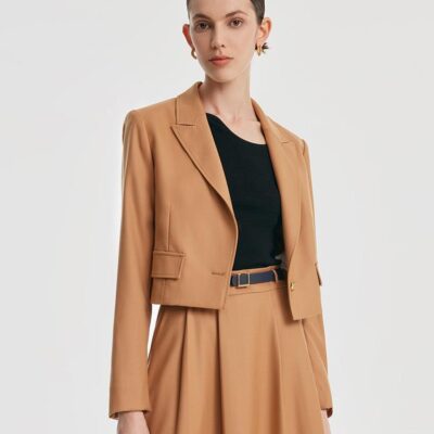 Camel Worsted Woolen Cropped Women Blazer