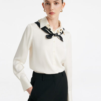 22 Momme Mulberry Silk Women Shirt With Silk Scarf