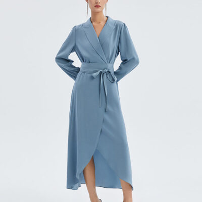 Triacetate Notched Lapel Tied Maxi Dress