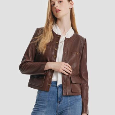 Round-neck Goat Leather Women Jacket