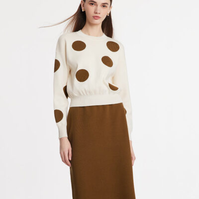 Tencel Wool Blend Polka Dots Sweater And Knitted Skirt Two-Piece Set