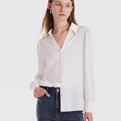 V-Neck Straight Fit Acetate Women Shirt