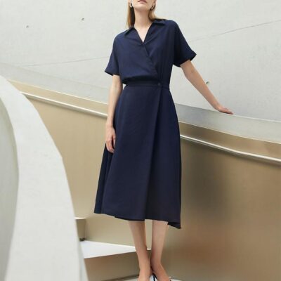 Tencel Asymmetrical One Button Midi Dress