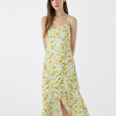 Floral Print Spaghetti Strap Asymmetric Midi Dress