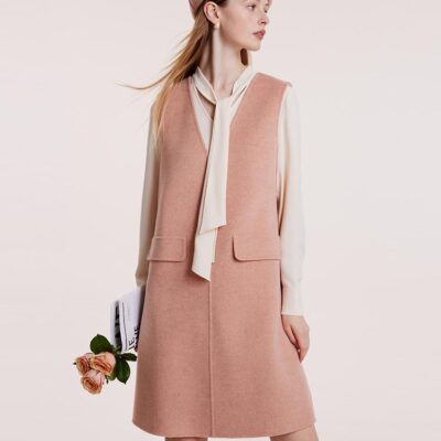 Pure Double-Faced Wool Vest Dress And Shirt Two-Piece Set With Beret