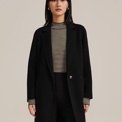 Pure Double-Faced Wool Mid-length Notched Lapel Women Coat