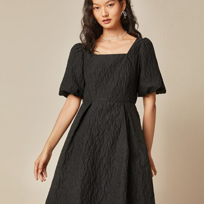 Detachable Bowknot Jacquard Mini Dress