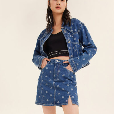 Jacquard Denim Half Women Skirt