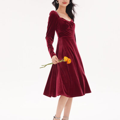 Red Velvet Twisted Midi Dress