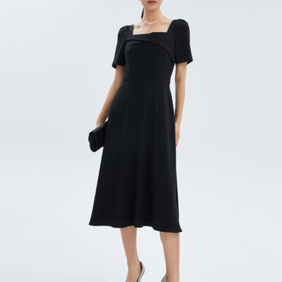 Black Triacetate Square-Neck Midi Dress