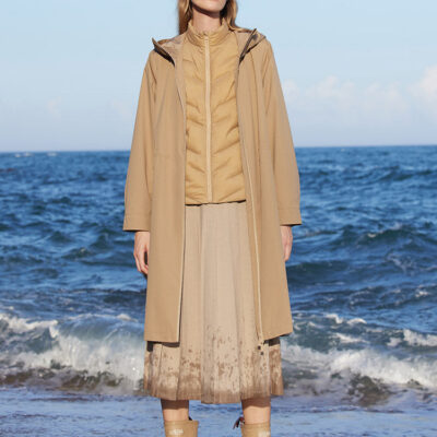 Camel Trench Coat And Down Garment Vest Two-Piece Set