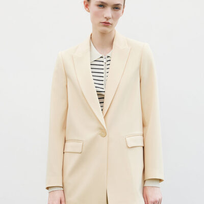 One-Button Cream Yellow Women Blazer