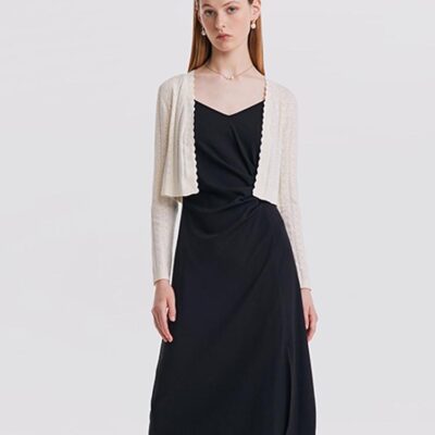 Cardigan And Slip Midi Work Dress Two-Piece Set