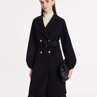 Double-Faced Wool Lapel Lantern Sleeve Women Coat