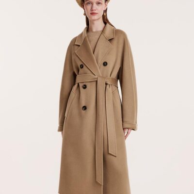 Pure Cashmere Double-Breasted Coat With Beret