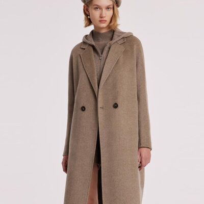 Brown Pure Cashmere Lapel Women Coat