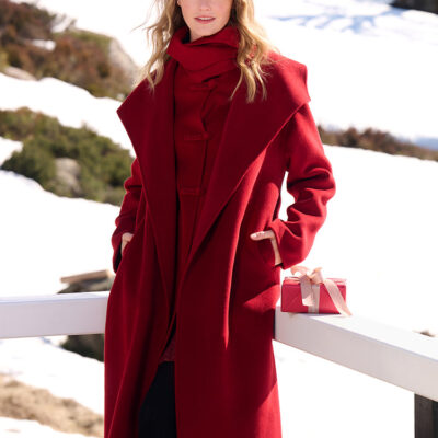 Red Mulberry Silk Wool Lapel Coat