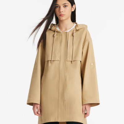 Hooded Single-Breasted Oversized Women Trench Coat