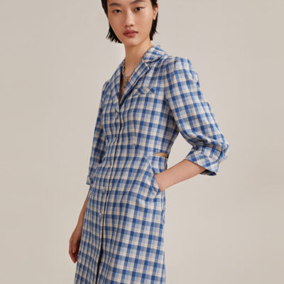 Gathered Waist Plaid Mini Dress