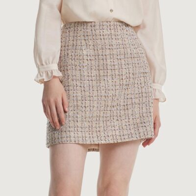 A-line Woolen Tweed Mini Skirt