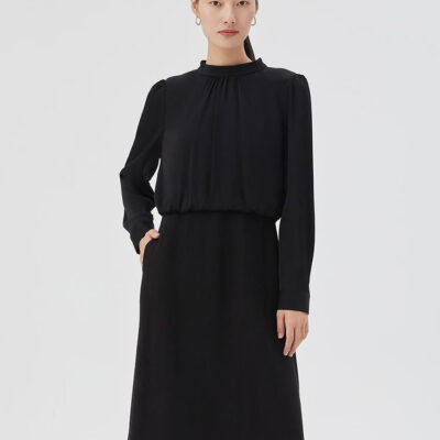 Tied Round Neck Top And Washable Wool Skirt Two-piece Suit