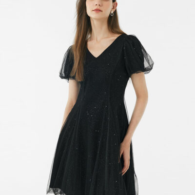 Sequined Fitted A-Line Midi Dress