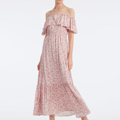 Ruffle Off Shoulder Floral Maxi Dress