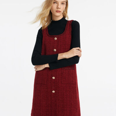 Slim Sweater And Tweed Vest Dress Two-Piece Set