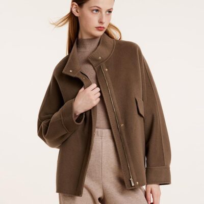 Brown Tencel Wool Mid-Length Jacket