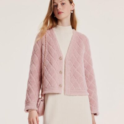 Pink Velour Short Coat With Bag