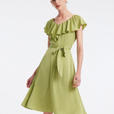 22 Momme Silk Green Midi Dress