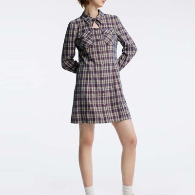 Gathered Waist Plaid Mini Dress