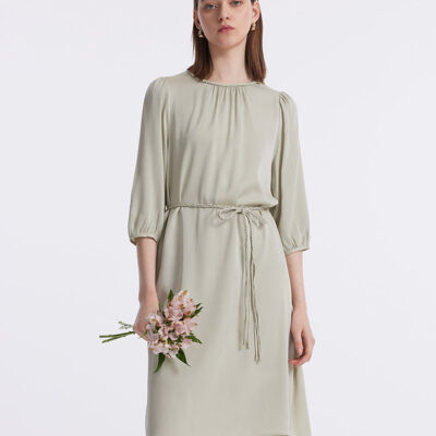 22 Momme Mulberry Silk Women Midi Dress With Rope Belt