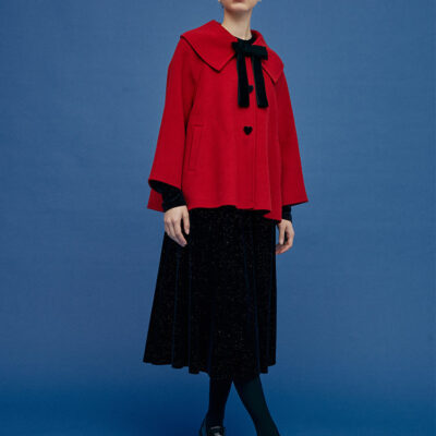 Chili Red Lapel Cape Woolen Women Coat