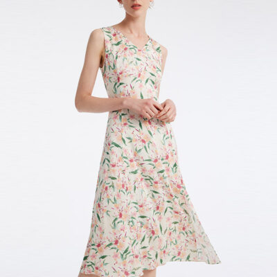 19 Momme Silk Floral Sleeveless Midi Dress