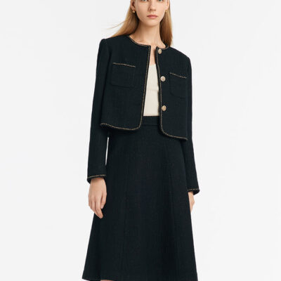 Single-Breasted Crop Jacket And Half Skirt Two-Piece Suit