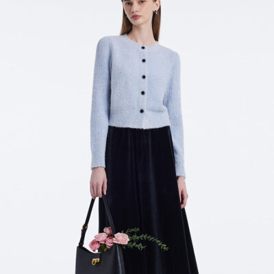 Tencel Wool Blend Cardigan And Velvet Half Skirt Two-Piece Set