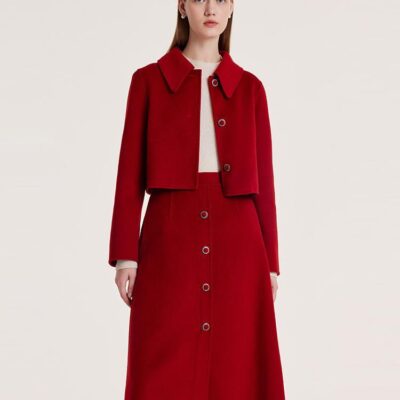 Tencel Wool Crop Jacket And Half Women Skirt Suit