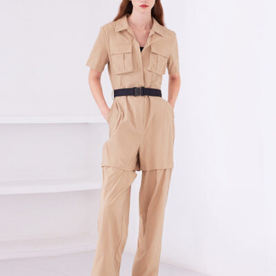 Khaki Detachable Stretchy Women Jumpsuit