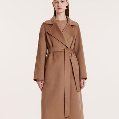 Camel Pure Cashmere Lapel Women Coat