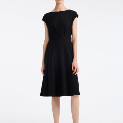 Black Acetate Slash Neck Midi Dress