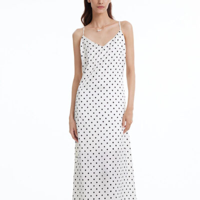 Polka Dots Spaghetti Strap Slip Maxi Dress