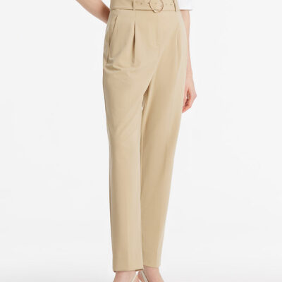 High-Waisted Ruched Tapered Women Pants With Belt